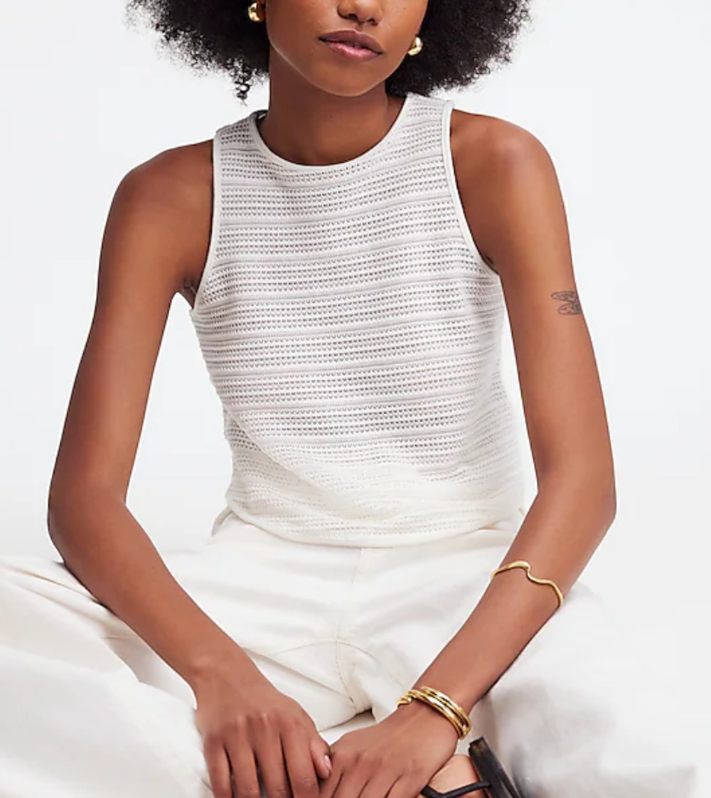 Madewell Crochet Knit Cutaway Tank Cropped Lighthouse Cotton Blend Cream XS NWT